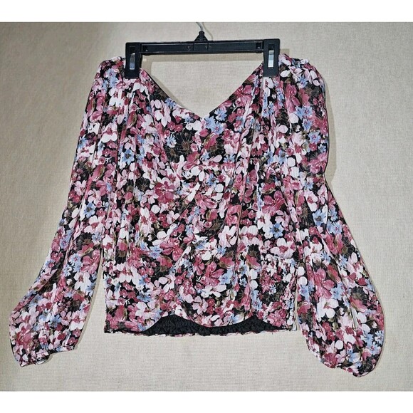 Y2K Floral Crop Top Blouse Women's Size M-L Stretchy Long Sleeve Cute Indie Vibe - Picture 1 of 10